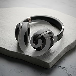 Black Over-Ear Headphones on Concrete Surface