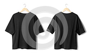 Black oversize T shirt mockup hanging isolated on white background with clipping path. photo