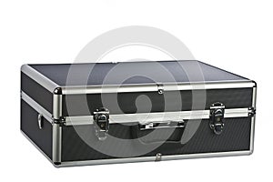 Black padded aluminum briefcase isolated on white