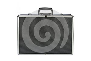 Black padded aluminum briefcase isolated on white