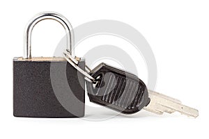 Black padlock with a keys