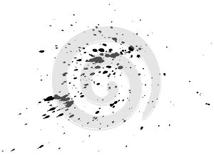 Black paint, ink splash, brushes ink droplets, blots. Black ink splatter background, isolated on white