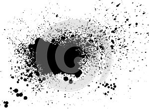 Black paint, ink splash, brushes ink droplets, blots. Black ink splatter grunge background, isolated on white. Vector illustratio