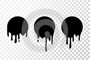 Black paint oil dripping circle. abstract blob. Current drops. Current inks Paint fall down liquid. Paint flows. Vector