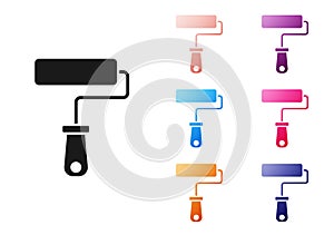 Black Paint roller brush icon isolated on white background. Set icons colorful. Vector