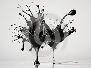 Black paint splashes isolated on white background
