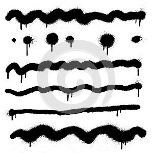 Black paint wavy brush strokes collection. Urban graffiti Dirty curved lines and wavy brushstrokes. Ink vector elements