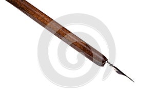 Black painted nib in brown dip pen close up