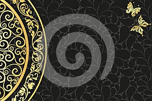 Black paisley vintage vector gradient background with mandala