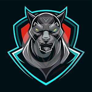 A black panther with glowing eyes on a dark background, exuding intensity and power, Sleek Black Panther Logo Mascot, Modern