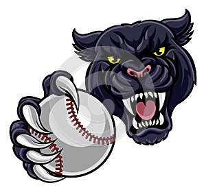 Black Panther Holding Baseball Ball Mascot