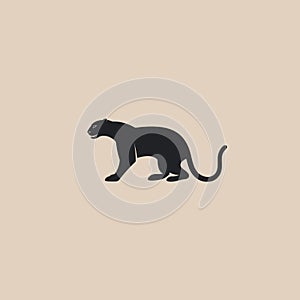 Black panther illustration, minimalist design. Silhouette stealthy black panther, beige photo