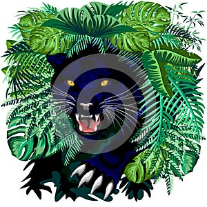 Black Panther Jungle Spirit coming out from the Jungle Vector illustration