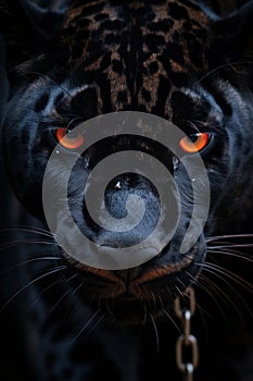 A black panther with orange eyes, AI