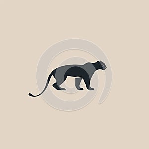 Black panther silhouette, standing, beige background. Simple stylized graphical panther photo