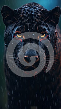 black panther wet in rain generative AI