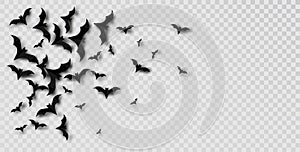 Black Paper Bats Soaring on Transperent Background, Offering Ample Copy Space for Text in Spooky Halloween Concept