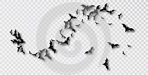 Black Paper Bats Take Flight Over a White Background, Creating a Striking Decoration. Spirit of Halloween.