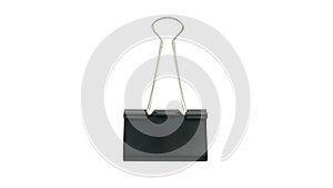 Black paper clip, Bulldog clip for office stationery, Isolated on white background