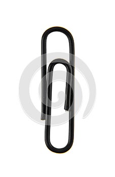 Black paper clip isolated on white background