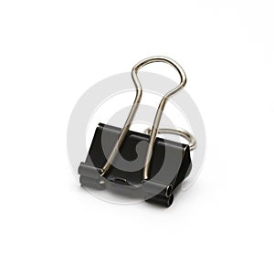 Black paper clip isolated on white background