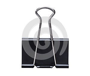 Black paper clip isolated on white background
