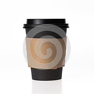 Black paper coffee cup on white background