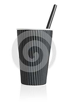 Black Paper Cup with Plastic Straw