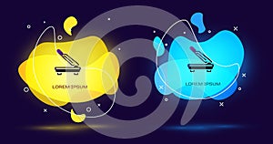 Black Paper cutter icon isolated on black background. Abstract banner with liquid shapes. Vector