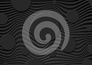 Black paper waves and circles abstract background