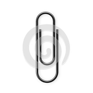 Black Paperclip icon. Realistic Paper clip attachment with shadow. Attach file business document. Vector illustration isolated photo