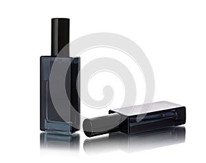 Black parfum bottle isolated on white