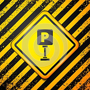Black Parking icon isolated on yellow background. Street road sign. Warning sign. Vector Illustration