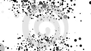 Black particles or boke moving in space on a white background. Modern computer monochrome background.