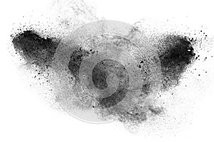 Black particles splatter on white background