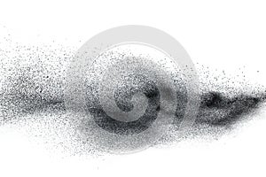 Black particles splatter on white background