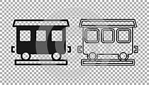 Black Passenger train cars icon isolated on transparent background. Railway carriage. Vector