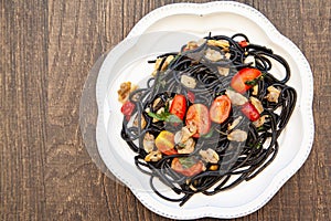 Black pasta Spaghetti alle Vongole Seafood pasta with Clams