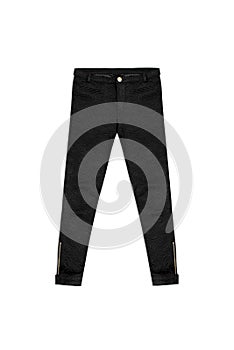 Black pattern jacquard pants, isolated on white background
