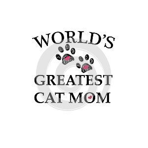 Black paw print with hearts. Best cat mom. Happy Mother`s Day background