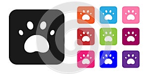 Black Paw print icon isolated on white background. Dog or cat paw print. Animal track. Set icons colorful. Vector