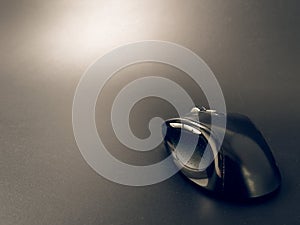 Black pc mouse wireless on black background