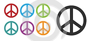 Black Peace icon isolated on white background. Hippie symbol of peace. Set icons colorful. Vector
