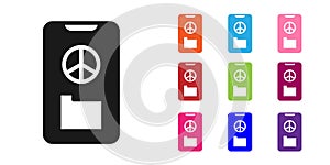 Black Peace icon isolated on white background. Hippie symbol of peace. Set icons colorful. Vector