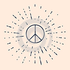 Black Peace sign icon isolated on beige background. Hippie symbol of peace. Abstract circle random dots. Vector