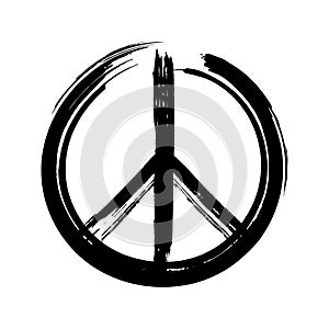 Black peace symbol created in grunge style photo