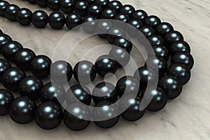 Black pearl three-strand necklace
