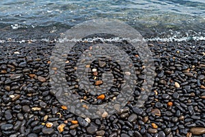 Black Pebble Beach in Chios island Greece