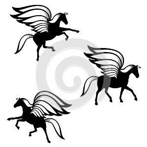 Black Pegasus Winged Horses Silhouettes photo