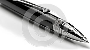 Black pen or ball point or ball pen to write something elegant macro concept isolated on white